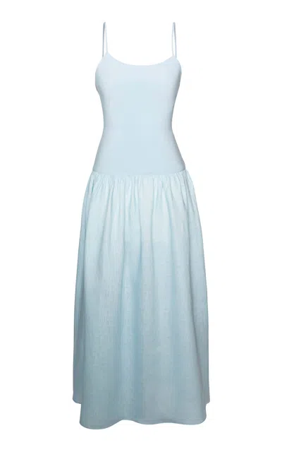 Laura Garcia Lauren Drop-waist Jersey-linen Maxi Dress In Blue