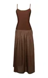 Laura Garcia Lauren Drop-waist Jersey-linen Maxi Dress In Brown
