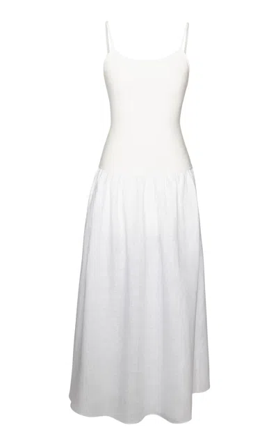 Laura Garcia Lauren Drop-waist Jersey-linen Maxi Dress In White