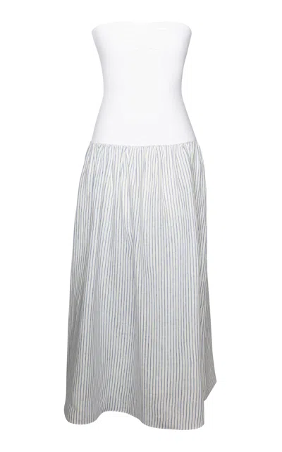 Laura Garcia Manon Strapless Drop-waist Jersey-linen Maxi Dress In Black,white