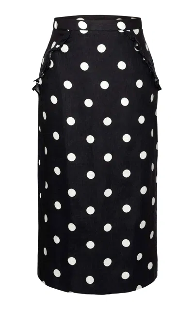 Laura Garcia Mila Ruffle-trimmed Linen Midi Skirt In Black,white