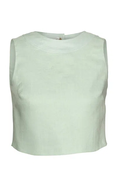 Laura Garcia Nicolas Sleeveless Linen Crop Top In Light Blue