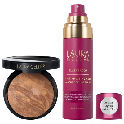 Laura Geller Balance And Brighten Color Correcting Baked Powder Foundation + Flashproof Anti-hot Flash Setting Sp In Transparent