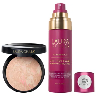 Laura Geller Balance And Brighten Color Correcting Baked Powder Foundation + Flashproof Anti-hot Flash Setting Sp In Transparent