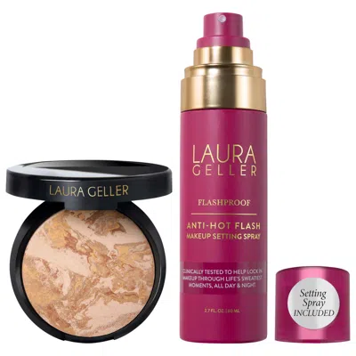 Laura Geller Balance And Brighten Color Correcting Baked Powder Foundation + Flashproof Anti-hot Flash Setting Sp In Transparent