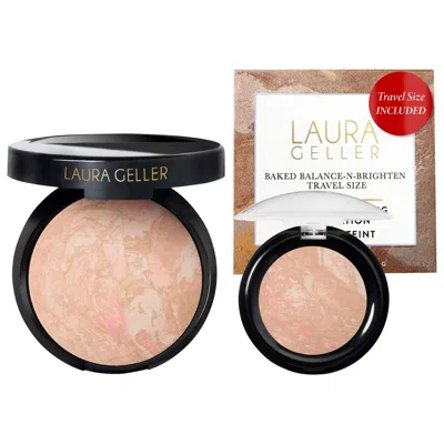 Laura Geller Balance And Brighten Color Correcting Baked Powder Foundation, Full Size + Deluxe Mini Porcelain 0.3 In White
