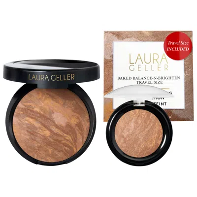 Laura Geller Balance And Brighten Color Correcting Baked Powder Foundation, Full Size + Deluxe Mini Tan 0.32 oz ( In Brown