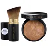 Laura Geller Balance And Brighten Color Correcting Baked Powder Foundation + Kabuki Brush Sand 0.32 Oz/9 G In Brown