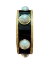 Laura Gray Women's Black Enamel Faux Pearl Wide Gold Bangle