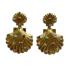 Laura Gray Women's Blue Crystal Gold Double Shell Earrings