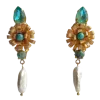 Laura Gray Women's Blue Turquoise Flower Baroque Pearl Drop Post Earrings
