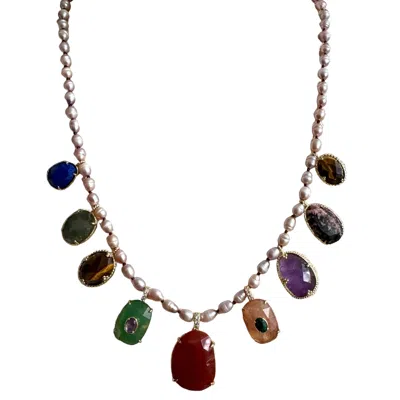 Laura Gray Women's Brown / Blue / Purple French Pearl & Semi Precious Stone Pendant Necklace In Brown/blue/purple