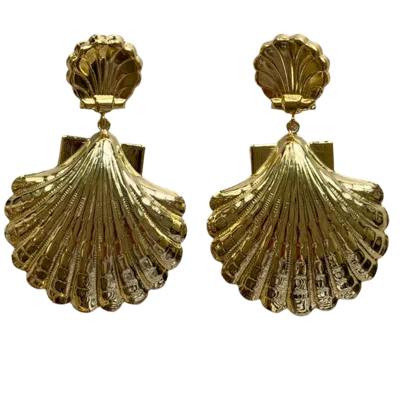 Laura Gray Women's Classic Double Gold Shell Earrings