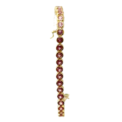 Laura Gray Women's Delicate Pink Crystal Bezel Gold Tennis Bracelet