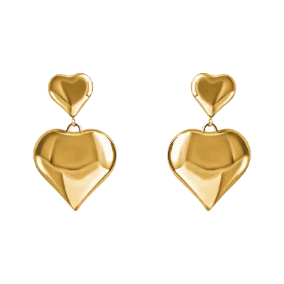 Laura Gray Women's Double Gold Puffed Heart Post Earrings