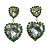 Laura Gray Women's Double Heart Emerald Green Crystal Post Earrings