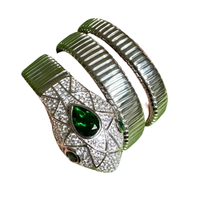 Laura Gray Women's Emerald Sterling Silver Wrap Snake Bracelet