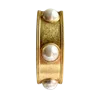 Laura Gray Women's Faux Pearl Wide Gold Bangle