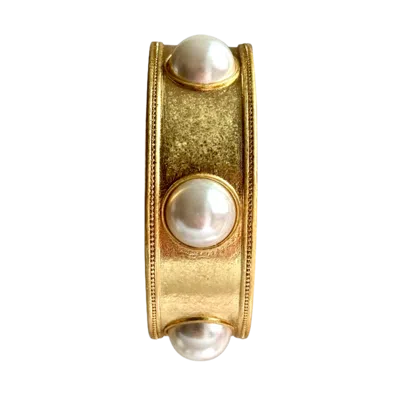 Laura Gray Women's Faux Pearl Wide Gold Bangle