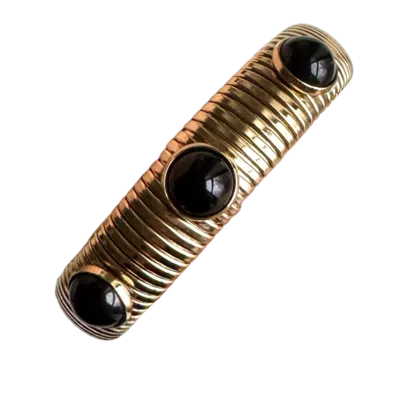 Laura Gray Women's Gold / Black Round Black Onyx Stone Gold Omega Bracelet