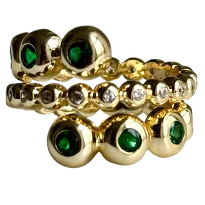 Laura Gray Women's Green Gilt Sterling Bezel Emerald Crystal Ring