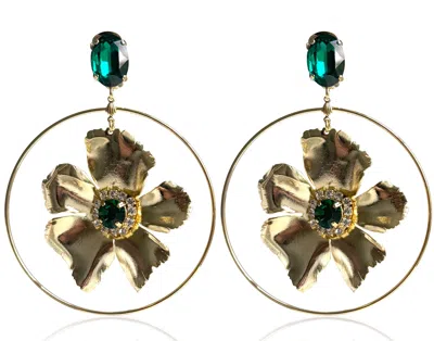 Laura Gray Women's Green Hayden Emerald Gold Flower Hoop Earrings
