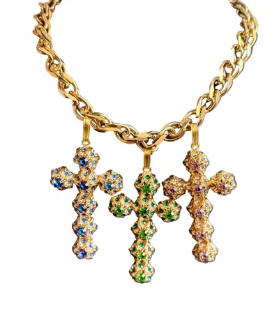 Laura Gray Women's Italian Chanel Metal Crystal Cross - Dark Purple