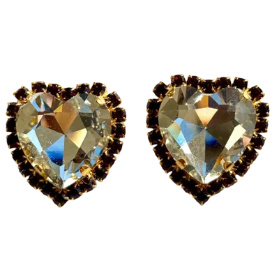 Laura Gray Women's Large Diamond & Red Crystal Heart Post Earrings