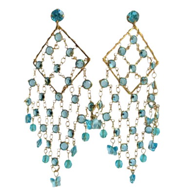 Laura Gray Women's Light Blue Crystal Butterfly Chandelier Earrings