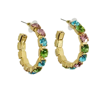 Laura Gray Women's Multi Pink, Aqua, Green Crystal Hoop Earrings