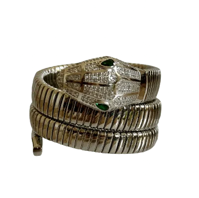 Laura Gray Women's Petite Sterling Silver Crystal Triple Wrap Snake Bracelet