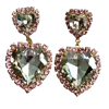Laura Gray Women's Pink / Purple Double Heart Pink Crystal Post Earrings