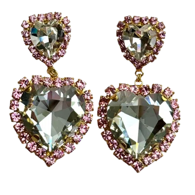 Laura Gray Women's Pink / Purple Double Heart Pink Crystal Post Earrings In Multi