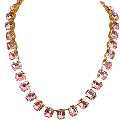 Laura Gray Women's Pink / Purple Light Pink Crystal Square Cut Necklace