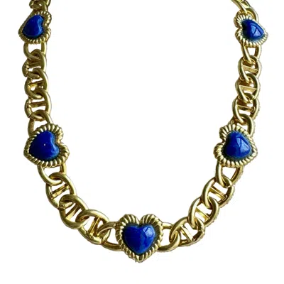 Laura Gray Women's Sloan Heart Necklace / Dark Blue In Gold