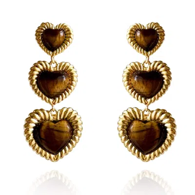 Laura Gray Women's Sloan Triple Heart Earrings / Brown