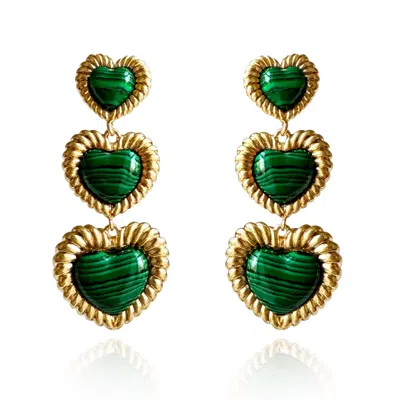 Laura Gray Women's Sloan Triple Heart Earrings / Green