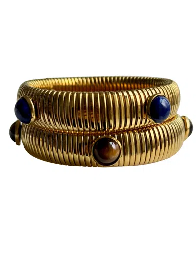 Laura Gray Women's Tiger's Eye Or Lapis Gold Plate Omega Bracelet - Brown