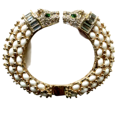 Laura Gray Women's White Double Panther Head Bracelet