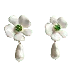 Laura Gray Women's White Enamel Flower Pearl Drop Post Earrings