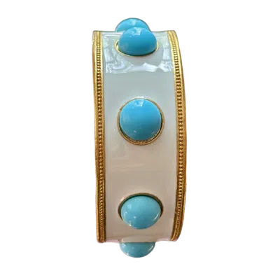 Laura Gray Women's White Enamel Turquoise Glass Wide Bangle