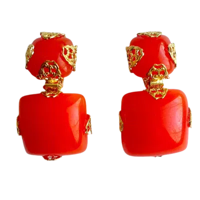 Laura Gray Women's Yellow / Orange Glowy Orange Resin Square Clip Earrings