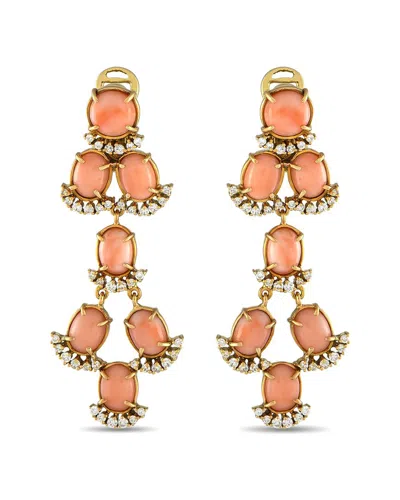Pre-owned Laura Munder Dnu Dupe Skus  18k 1.35 Ct. Tw. Diamond & Coral Clip-on Earring (authentic Pre-loved)