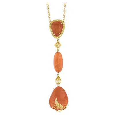 Pre-owned Laura Munder 18k Gold Mandarin Garnet & Diamond Pendant W/ Adjustable Rolo Chain In Multi