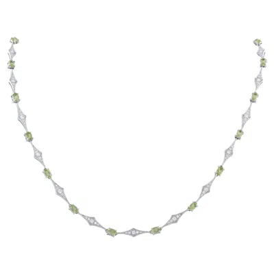 Pre-owned Laura Munder 18k White Gold 1.20ct Diamond And Peridot Station Necklace