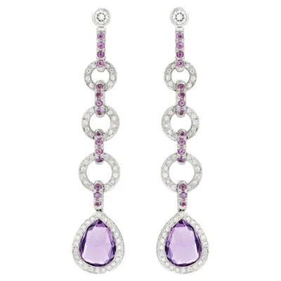 Pre-owned Laura Munder Amethyst And Diamond Dangle Earrings In 18kw Gold In Purple