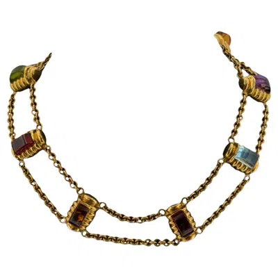 Pre-owned Laura Munder Multi-color Rectangular Gemstone Station 18kyg Necklace Signed