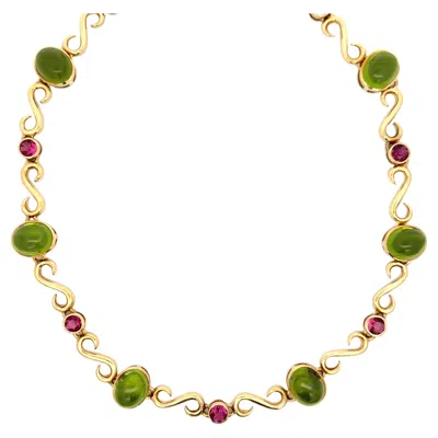 Pre-owned Laura Munder Peridot & Pink Tourmaline Necklace 18k Yellow Gold