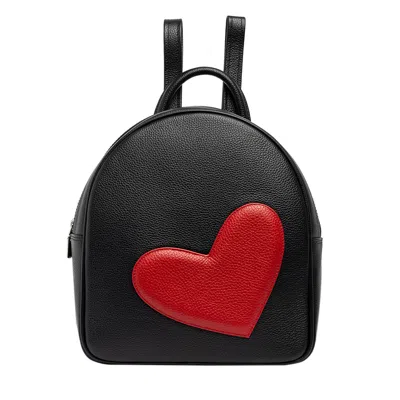 Laura Olaru Women's Adda Black Leather Backpack With Red Heart Attached