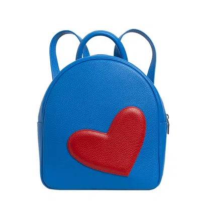 Laura Olaru Women's Adda Blue Leather Backpack With Red Heart Attached